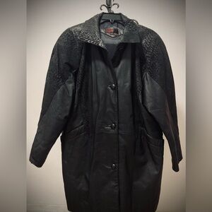 Vintage General Clothing Co Womens Medium Leather Jacket Snake Print Trench Coat